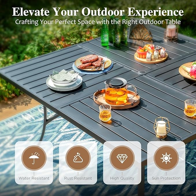 HERA'S HOUSE 9 Pieces Patio Table and Chairs Set, Outdoor Dining Set for 8, 8 x Rattan Patio Chairs and 1 x 60 Square Metal Dining Table, Outdoor Rattan Dining Table Set for Lawn Garden Backyard