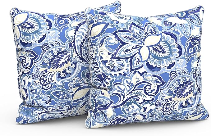 LVTXIII Set of 2 Patio Throw Pillows 16"x16" Fade Resistant Outdoor Throw Pillows with Inserts, Fluffy Decorative Garden Toss Pillow Cushions for Home Coach Sofa Use, Floral Bluish Violet