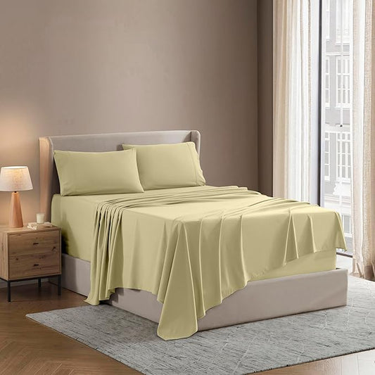 Nestl Short Queen Sheet Set - 1800 Ultra-Soft Microfiber - Double Brushed - Deep Pockets - Easy Fit - 4 Piece Set - Bed Sheets (Short Queen, Vanilla Yellow)
