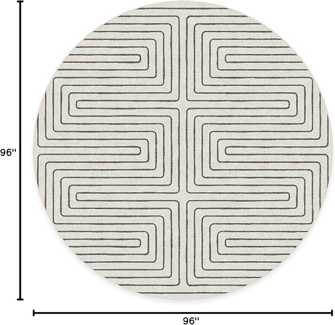 RUGGABLE x Jonathan Adler Machine Washable Area Rug – Labyrinth Camel/Ivory 8 ft Round, Stain-Resistant, Non-Slip – Large Rugs for Living Room, Bedroom, Hallway, Entryway & Office–with Standard Pad