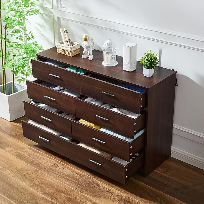 LIDYUK Dresser for Bedroom, Wood Dresser with 8 Drawers, Modern Minimalist Style Dressers & Chests of Drawers, 48 Inches Wide Chest of Drawers for Bedroom, Hallway, Dark Cherry