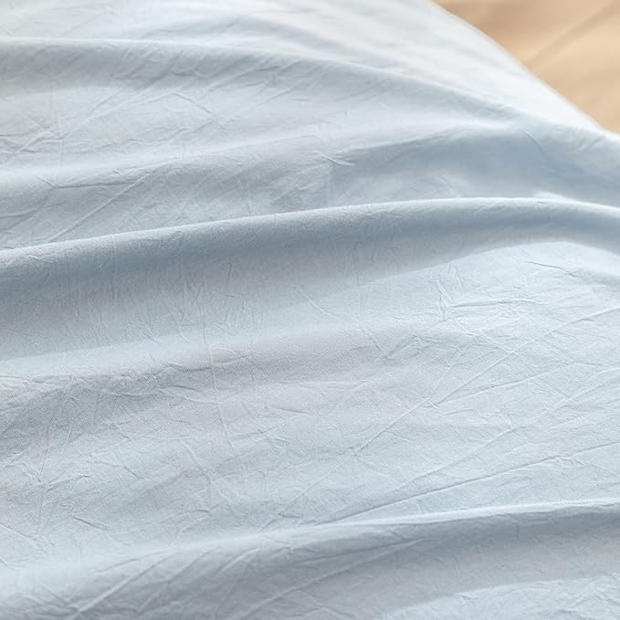 BESTOUCH Duvet Cover Set 100% Washed Cotton Linen Feel Super Soft Comfortable Chic Lightweight 3 PCs Home Bedding Set Solid Cornflower Blue Super Queen