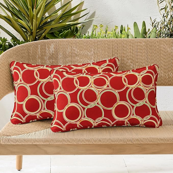 Outdoor Decorative Pillows Pack of 4, 20" x 12" Outdoor Pillow Set for Couch Bed Throw Patio Sofa, Circle Red