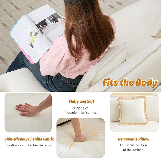 41'' Modern Chenille Oversized Chair, Upholstered Accent Living Room Chair with Extra Thicked Deep Seat, Single Lounge Chair for Bedroom, Small Apartment, Beige