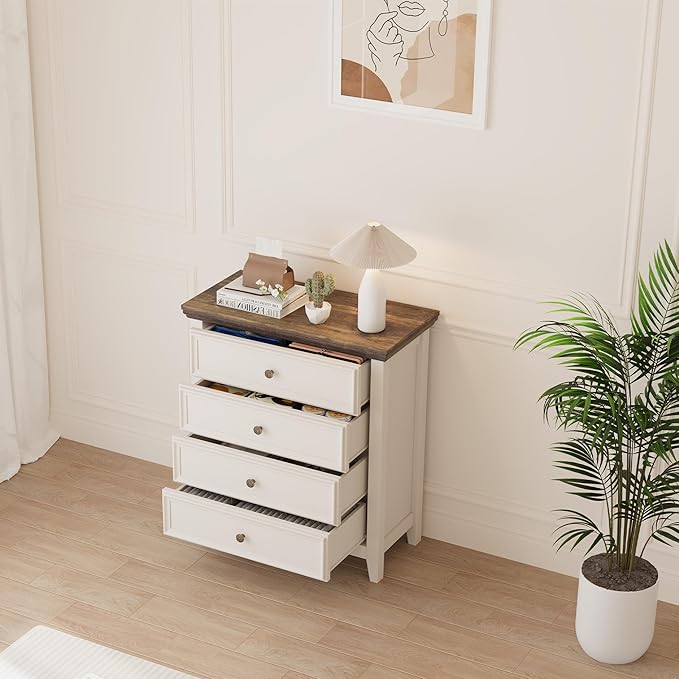 BLANKSPACE Dresser for Bedroom, 4 Drawer Dresser, Modern 4 Chest of Drawers, Farmhouse Storage Cabinet with 4 Drawers for Home Office, Dining Room, Antique White