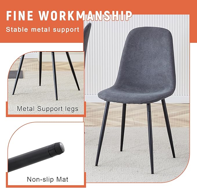 AZmac Round Dining Table Set for 4, Wooden Round Table 5-Piece with Modern Farmhouse Dining Table and 4 Fabric Chairs for Kitchen Dining Room, Walnut Table + 4 Gray Chairs