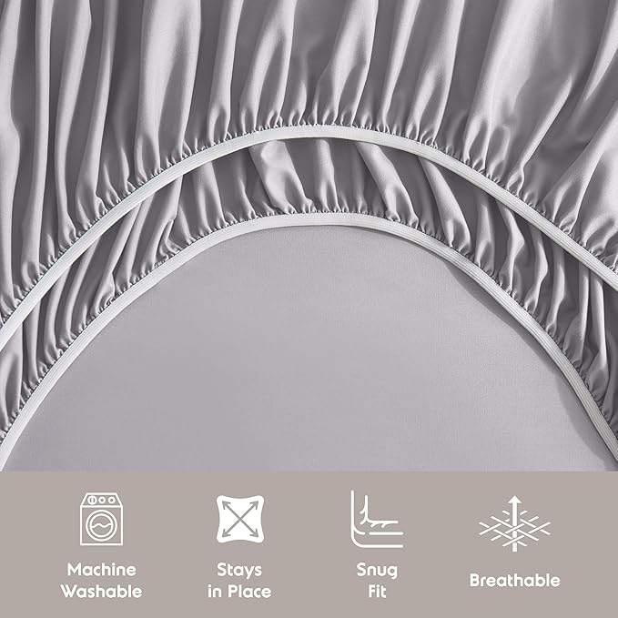 Nestl Full Sheet Set - Luxury 1800 Ultra-Soft Microfiber Full Bed Sheets - Double Brushed - Deep Pockets - Easy Fit - 4 Piece Set - Bedding Sheets & Pillowcases (Full, Grey Lavender)