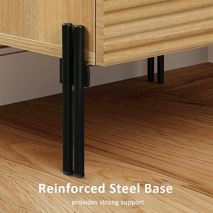 WAMPAT 61.6" TV Stand Cabinets for TVs up to 75 Inches, Entertainment Center with Storage Cabinets and 4 Doors, Mid Century Modern Media TV Console Table for Living Room Bedroom, Oak