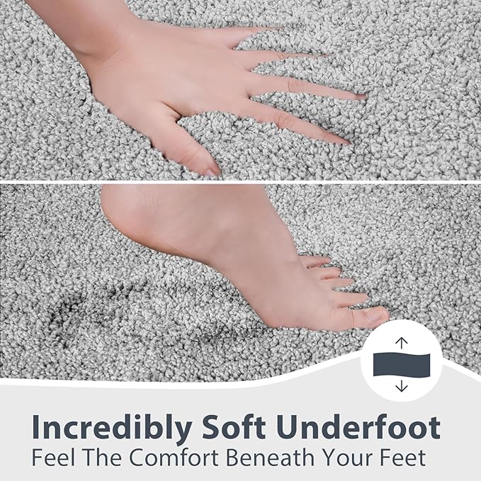 Bathroom Rugs 24" x 60", Non-Slip Extra Soft Absorbent Bath Rugs, Machine Washable Quick Dry Bath Mats for Bathroom Floor, Shower, Bathtub and Sink, Light Grey & Grey