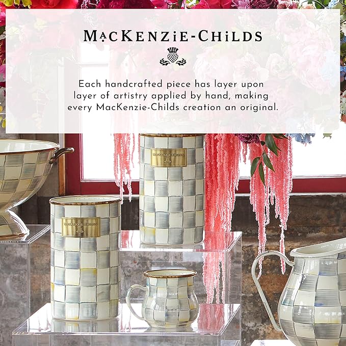 MACKENZIE-CHILDS Enamel Abundant Bowl, Decorative or Serving Bowl, 13-Cup Capacity, Gray-and-White Sterling Check