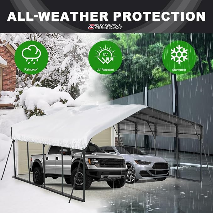 20x20FT 2 Car Metal Carport Kits, Heavy Duty Two Car Ports on Clearance with Galvanized Metal Roof, Outdoor Garage Double Car Shelter Shade for Car, Boats and Truck (Dark Gray)