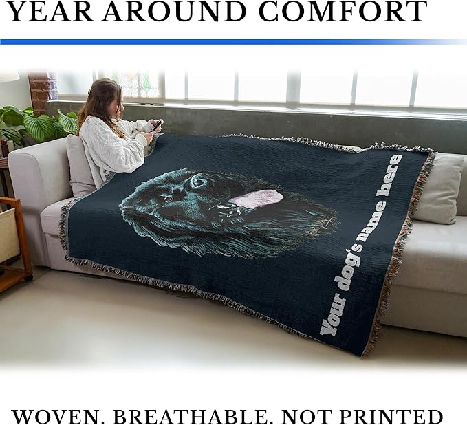 Pure Country Weavers Newfoundland Dog Personalized Woven Blanket Blue by Robert May - Gift Cotton Tapestry Throw - Made in The USA - 72" x 54"