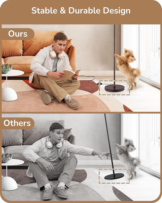 EDISHINE LED Floor Lamp for Living Room, 63.7in Modern Standing Lamp with 9W LED Bulb, 3 Color Temperature, Minimalist Floor Lamp for Bedroom, Office, Nursery, Foot Pedal Switch, Brown