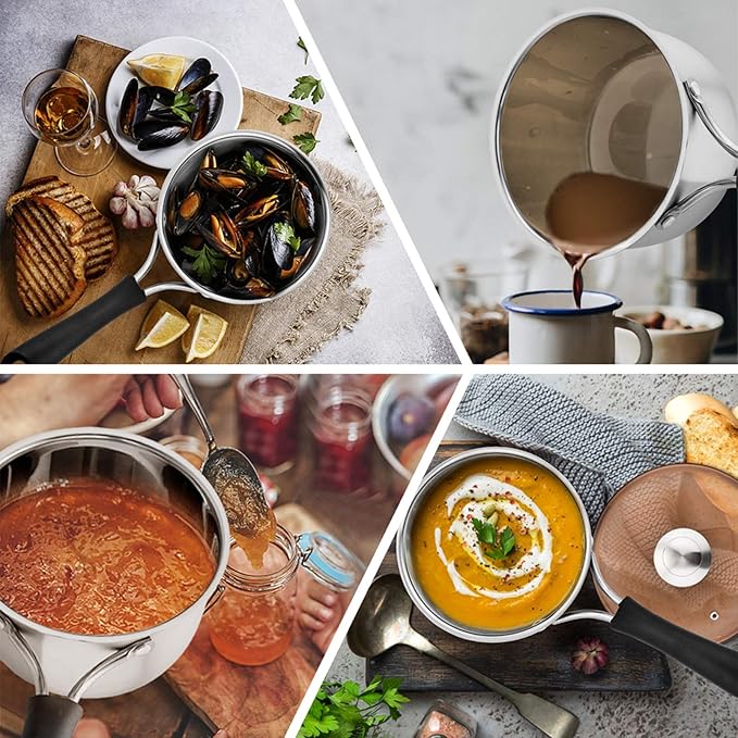 P&P CHEF 1 & 2 Quart Saucepan, Stainless Steel Saucepan with Lid, Small Sauce Pan for Home Kitchen Restaurant Cooking, Easy Clean and Dishwasher Safe