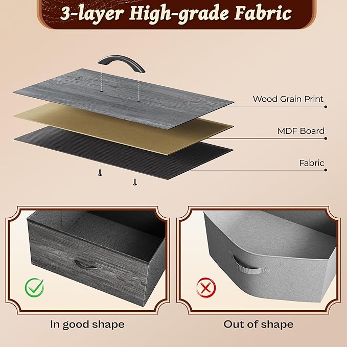 Huuger 63 Inch Long Dresser for Bedroom, Wide TV Stand for 55, 65, 70 Inch TV, 6 Drawer Dresser for Closet with Fabric Drawers, Storage Organizer for Bedroom, Entryway, Grey