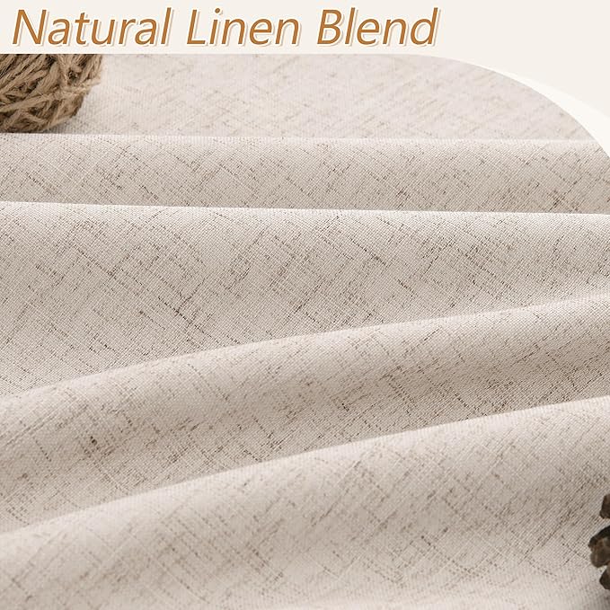 Guken Oatmeal Linen Blackout Curtains 120 Inch Length 2 Panels Set for Living Room Bedroom Back Tab Thermal Insulated 100% Black Out Linen Drapes Room Darkening Window Curtains 120 Inches Long