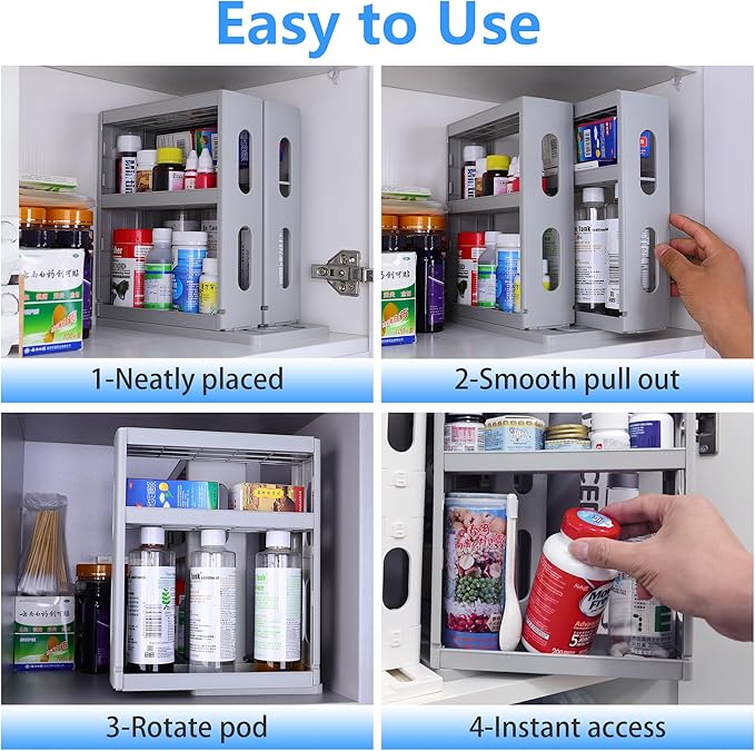 Medicine Organizer 2 Three-Decker Shelves Cabinet Storage Rack Organizer for Holding Vitamins, Supplements Cosmetics 10.82”H x 5.82”W x 10.43”D (Advanced Gray)