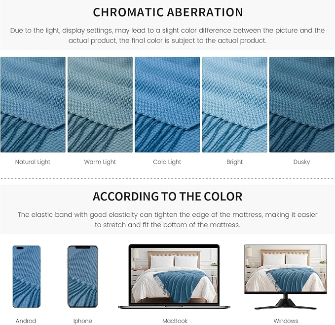 BOURINA Herringbone Two Tone Throw Blanket Faux Cashmere Fringe Soft Lightweight Cozy for Bed Couch Decorative Throws Blanket, Spa Blue, 50" x 60"