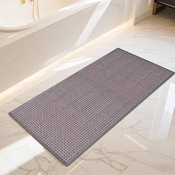 Bathroom Rugs Non Slip Washable, Super Absorbent Thin Bath Mat for Small Quick Dry Low Pile Bathroom Rug, (Light Gray, 47″x20″)