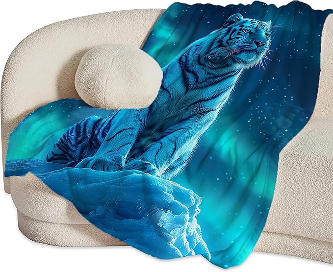 White Tiger Throw - Soft, Warm & Cozy Fleece Blanket for Men, Women, Girls & Boys - 50"x40"