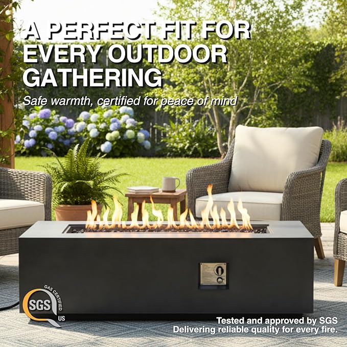 HillAethel 60-Inch Propane Fire Pit Table with Propane Tank Side Table,Set-2-Piece,60,000 BTU Concrete Gas Fire Pit with Free Rain Cover, Tank Seat, Lava Rocks, for Outside Patio Backyard,Dark Grey
