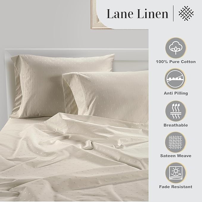 LANE LINEN Pillows Queen Size Set of 2, Soft 100% Egyptian Cotton, Cool & Smooth Pillow Cases - Swiss Dot - Ivory