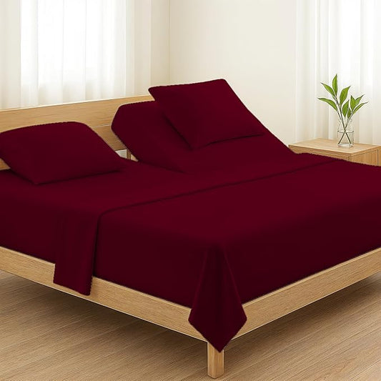TEXAS LINEN CO. Egyptian Cotton Split King Sheet Set - 800 Thread Count 5 PC Burgundy Sheets for Adjustable Bed, Extra Long Staple Soft Cooling Sheets, Luxury Hotel Sheets, 16" Deep Pocket Bedsheet
