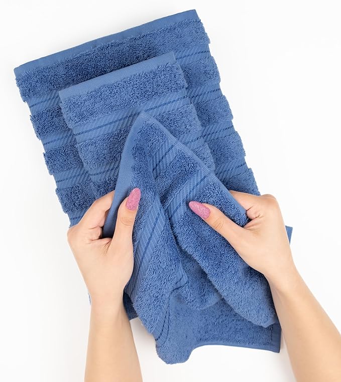 American Soft Linen Luxury 6 Piece Towel Set, 2 Bath Towels 2 Hand Towel 2 Washcloths, 600 GSM 100% Cotton Turkish Towels for Bathroom, Electric Blue Towel Sets
