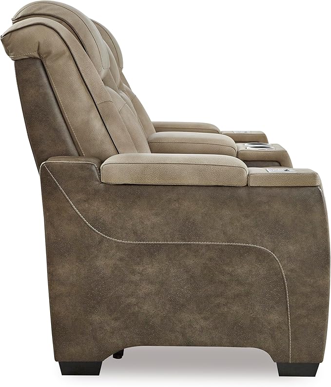 Signature Design by Ashley Next-Gen DuraPella Power Reclining Loveseat with Console & Adjustable Headrest, Sand