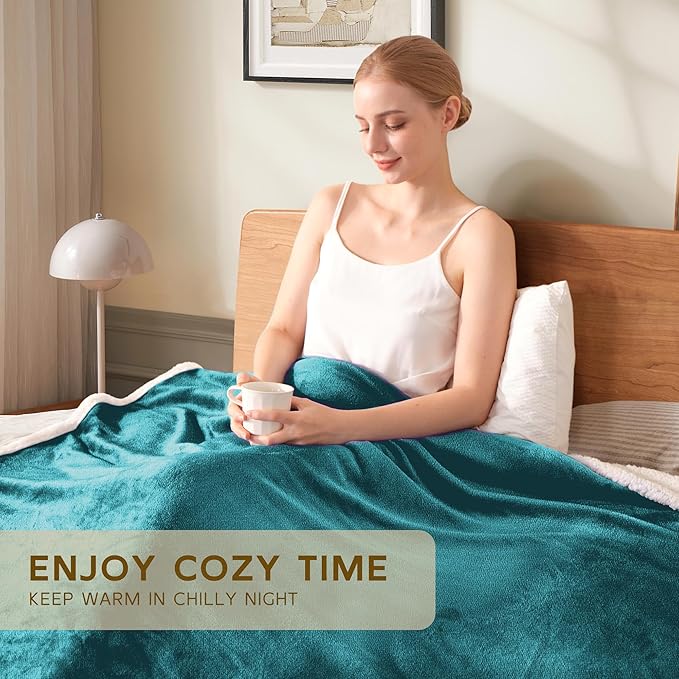 BEAUTEX Sherpa Fleece Throw Blankets, Soft Fluffy Flannel Plush Blanket and Throw, Fuzzy Cozy Cuddle Blankets for Couch Bed Sofa Adults (50" x 60", Harbor Blue)