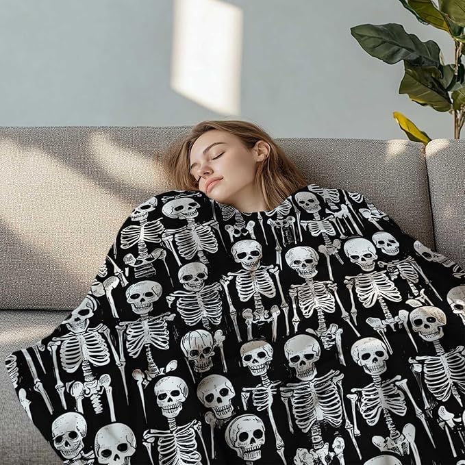 Skull Skeleton Blanket Throw, Lightweight Fleece Printed Throw Blanket, Skull Gifts for Women and Men, Home Decor, 50x60 Inches