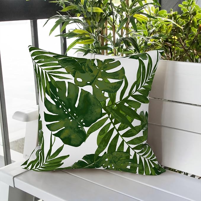 LVTXIII Outdoor Throw Pillow Covers 16 x 16 Inch, Covers ONLY Modern Cute Pattern Decorative Square Toss Pillow Case Pack of 2 for Home Patio Garden Sofa Bed Furniture, Palm Green