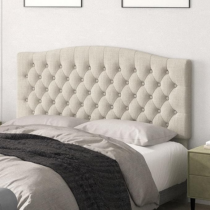 Queen Headboard Only, Upholstered Headboard Queen for Adjustable Bed Linen Tufted Queen/Full Size Wall Mounted Head Board with Solid Wood Legs Head Board, Ivory