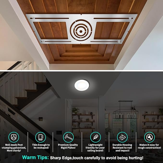 New Construction Mounting Plate, 3-4-6 Inch, LED Recessed Lighting Housing Kits for remodeling, Basement remodeling, Hanging Ceiling and LED Lighting, Shallow Recessed Lighting Housing Plate,10PC