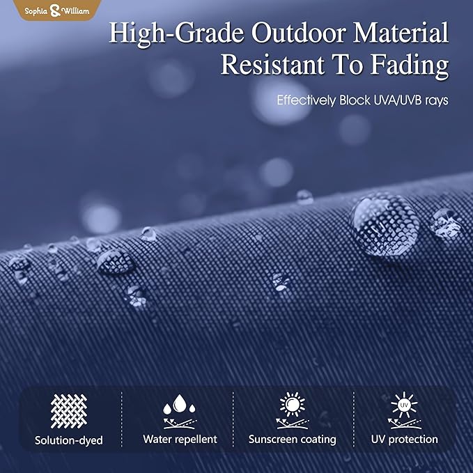 Patio Outdoor Table and Chairs Set with Umbrella Navy, Patio Dining Sets for 6, 7 Pieces Patio Table Set Clearance for Backyard Deck Porch Outside, Metal Table with Hole & Cushioned Rattan Chairs