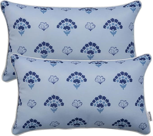 Pack of 2 Patio Lumbar Pillows, 12"x20" Fade Resistant Outdoor Waterproof Lumbar Pillow with Inners, Decorative Garden Lumbar Cushions for Home Patio Terrace Sofa Use