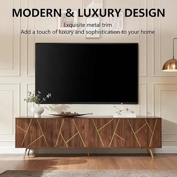 75" Modern TV Stand for TV, Wood Entertainment Center with Storage Cabinet, Media TV Console for Living Room and Bedroom, Dark Walnut