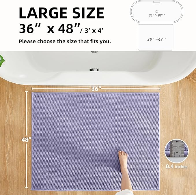 Large Bathroom Rugs Non Slip Washable Bath Rugs Super Absorbent Bathroom Rug Thin Quick Dry Low Pile Bath Mats, Lavender 36"x48"