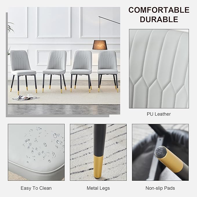 45 Inch Round Dining Table Set for 4, 5 Piece Kitchen Table and Chairs Set, White Faux Marble Table Top, Small Space Dining Set for Apartment or Dining Room