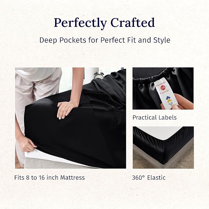 California Design Den King Sheet Set - Luxury 600 Thread Count Sateen, Natural 100% Cotton, Fully Elasticized Deep Pocket King Bed Sheets, Crisp, Cool and Durable Hotel Quality Bedding - Black