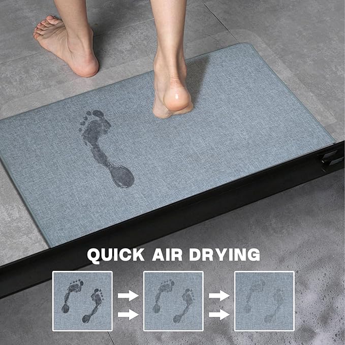 Yancorp Ultra Thin Bath Mat & Rug 35"x 59", Rubber Backed Non-Slip Bathroom Mats, Quick Dry Shower Rugs Under Door, Super Absorbent Floor Mats for Bathroom Sink & Shower Light Gray