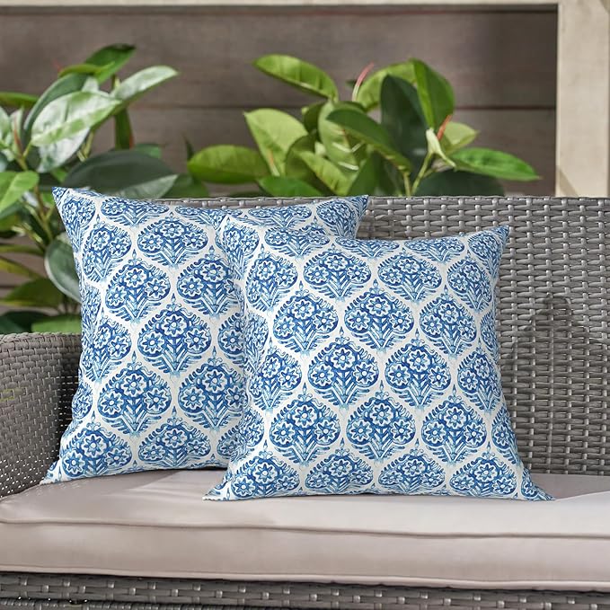 LVTXIII Outdoor Throw Pillows, Decorative Throw Pillows with Inserts, 16"x16" Square Pillows for Bed, Couch, Sofa and Patio Furniture, Set of 2, Celadon Geometric