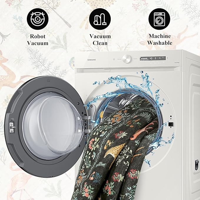 DUKINO 6x9 Rug, Washable Animal Living Room Rug with Non Slip Vintage Design, Soft Low Pile Large Carpet for Bedroom, Nursery, Dining Room, Farmhouse, Playroom, Black