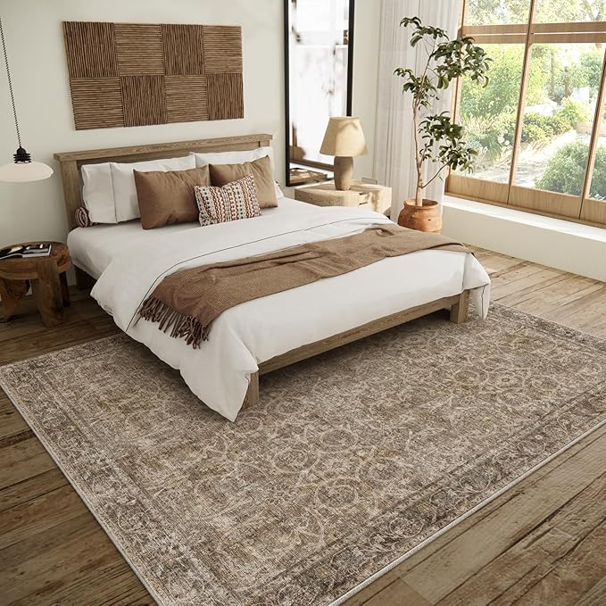 8x10 Washable Area Rugs Ultral Soft Non-Slip Stain Resistant Vintage Boho Large Carpet for High-Traffic Living Room & Dining Room