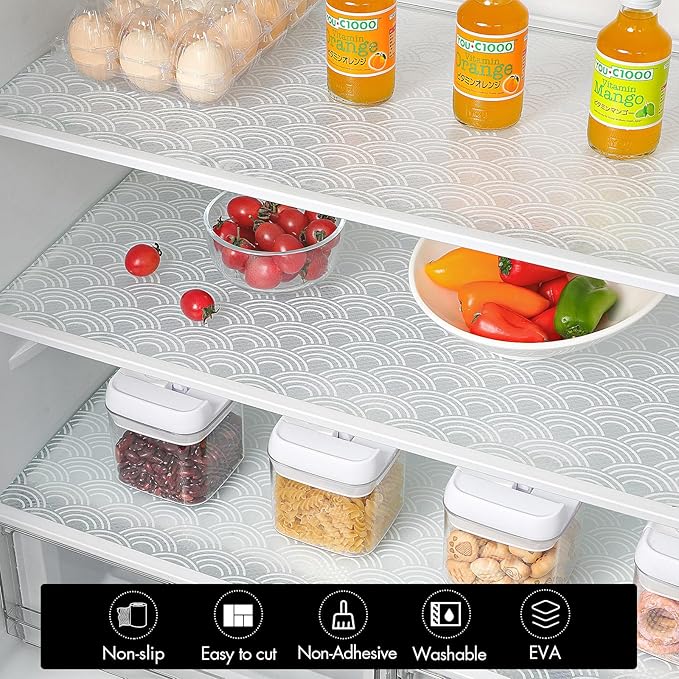 Cooyes Shelf Liners for Kitchen Cabinets – Non Adhesive Drawer and Cabinet Liner, Waterproof and Oil-Proof Kitchen Cupboard Shelf Paper EVA Material Fridge Liner for Refrigerator – Modern Pattern