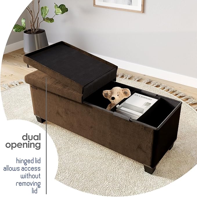 STORAGEBUD Storage Ottoman Bench with Bins, 43-in Storage Bench for Bedroom End of Bed, Folding Foot Rest Ottoman for Living Room Max 660lbs, Velvet Ottomans, Brown