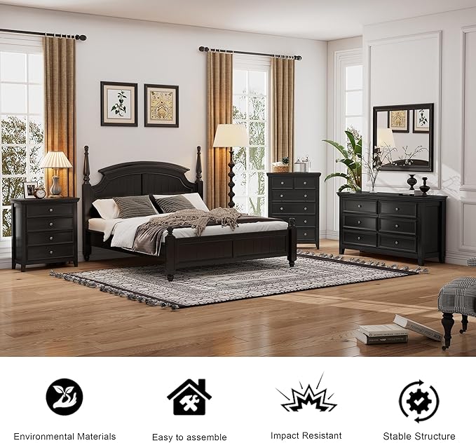 BLANKSPACE Black 6 Drawer Dresser, Modern Dresser for Bedroom, Wood Drawer Organizer with Metal Knobs, Large Capacity Wood Cabinet for Bedroom, Hallway