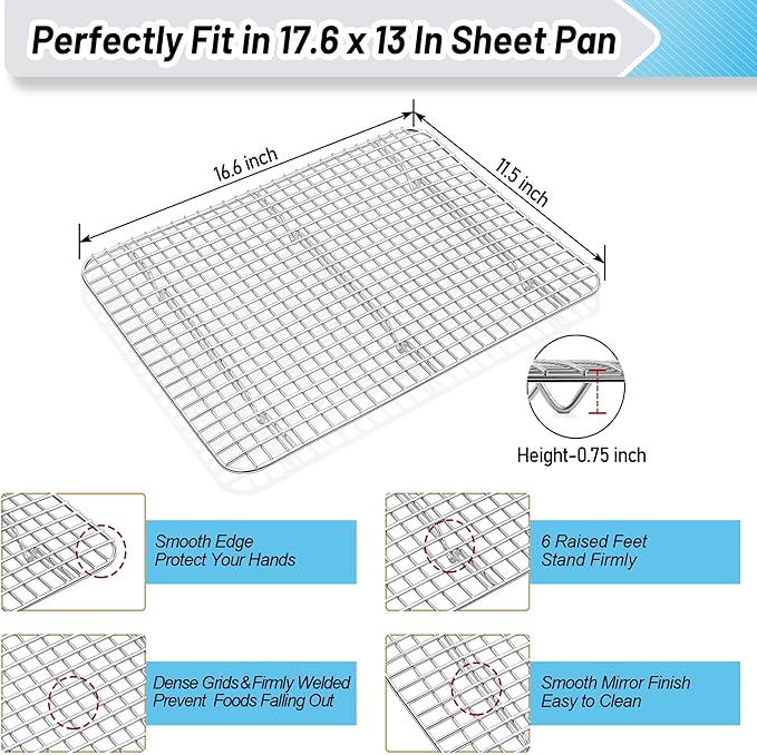TeamFar Baking Sheet with Rack, 17.6 x 13 x 1 Inch Stainless Steel Baking Tray Pan Cookie Sheet with Cooling Rack Set for Baking/Roasting/Cooling, Non-Toxic & Heavy Duty, Dishwasher Safe