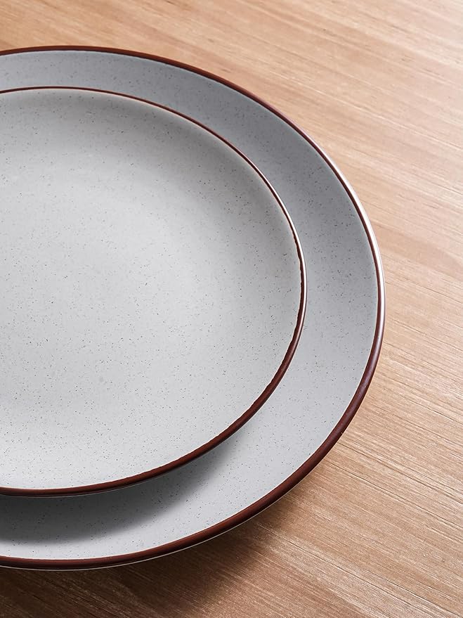 Famiware Venus Plates and Bowls Sets, 12 Pieces Stoneware Speckled Dinnerware Sets, Dishes Set for 4, Microwave and Dishwasher Safe, Matte Light Grey