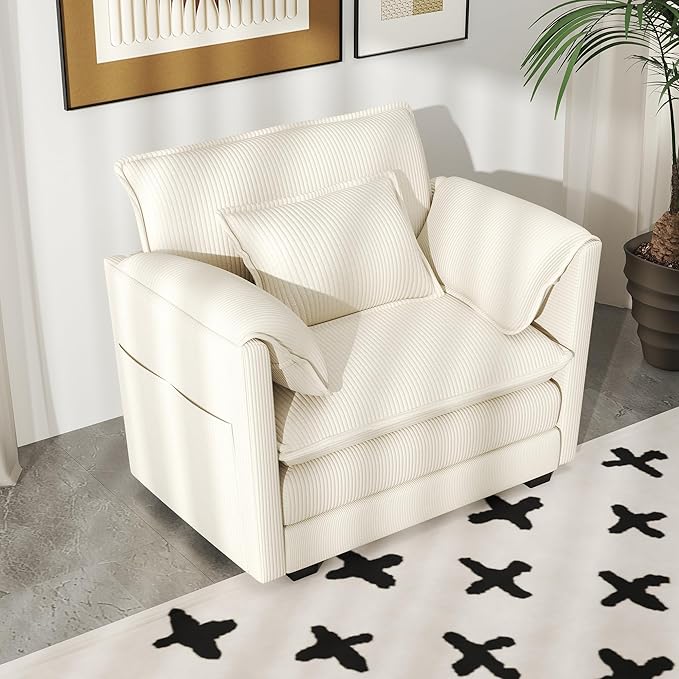 Real Relax 40.4'' Modular Sectional Sofa, Single Seat Corduroy Convertible Couch with 2 Pillows and 2 Armrest Pillows for Living Room, Office and Leisure Places, Beige